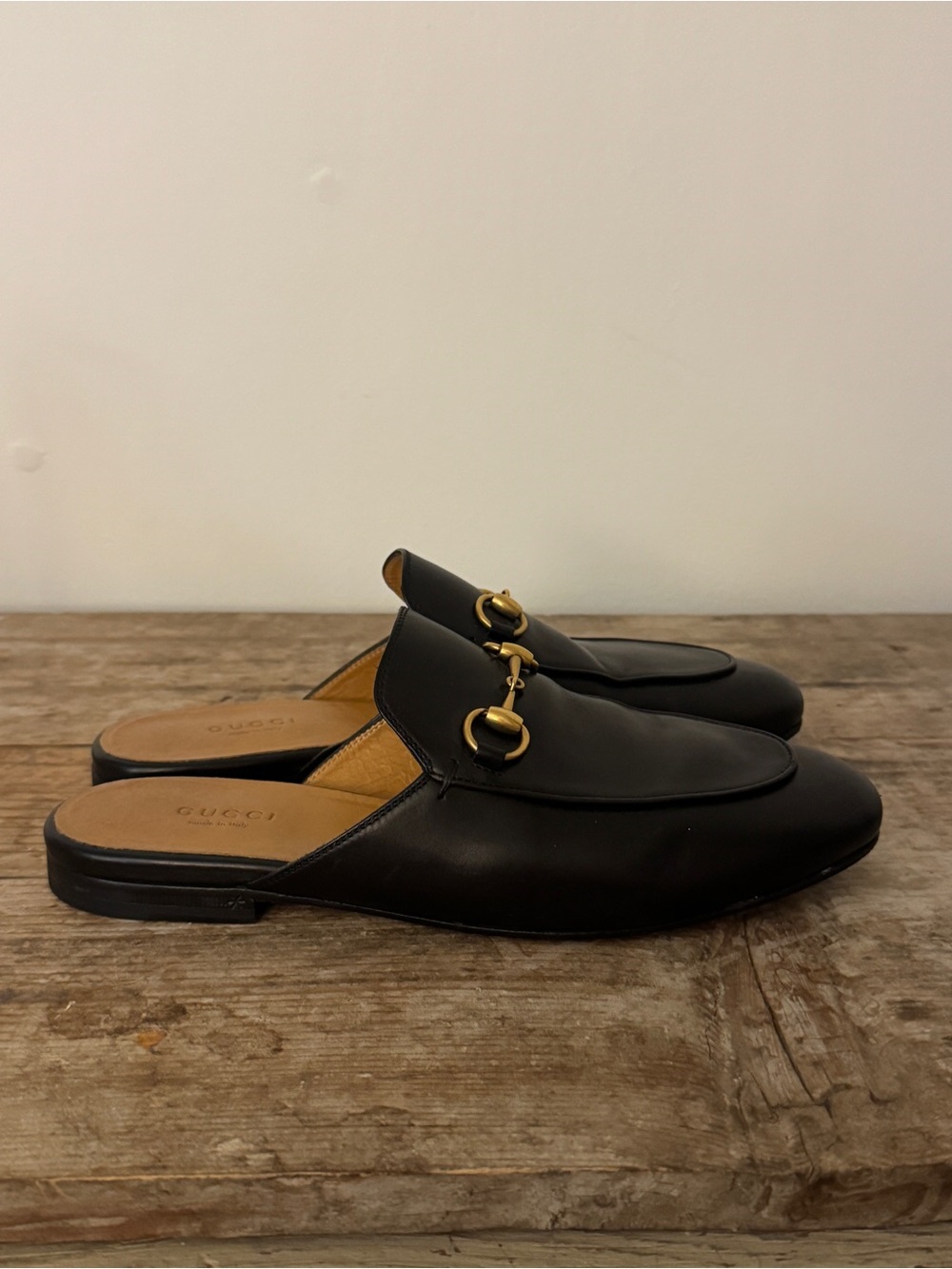 Gucci 37 Provincetown Black Leather Slide Loafer Mule Horsebit Shoes Flats - Picture 3 of 16